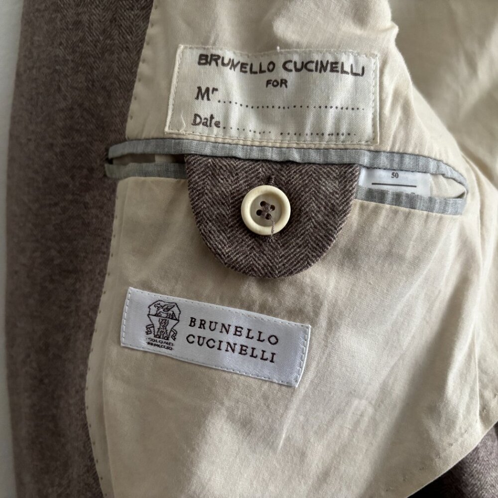$5500 Brunello Cucinelli Wool Cashmere Herringbone Sport Coat Elbow Patch - 40 - Picture 13 of 16